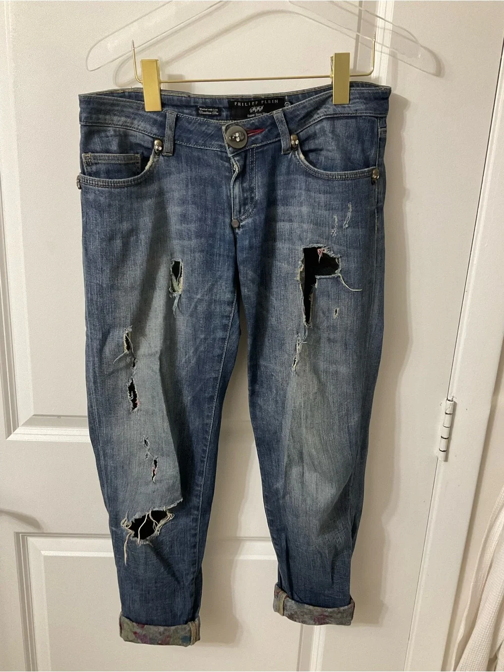 Philipp Plein Black Care Label on Light Blue Denim